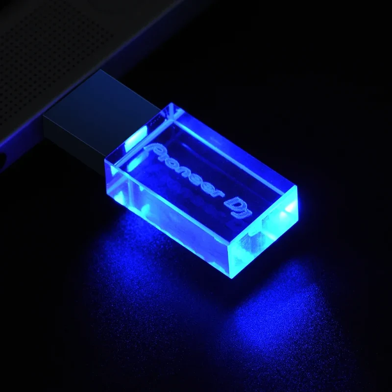 Pioneer DJ logo LED lights Crystal USB Flash Drive 128GB Gold Lid Pendrive 64GB Memory Stick 32GB Real Capacity U Disk 16GB