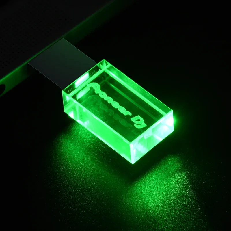 Pioneer DJ logo LED lights Crystal USB Flash Drive 128GB Gold Lid Pendrive 64GB Memory Stick 32GB Real Capacity U Disk 16GB