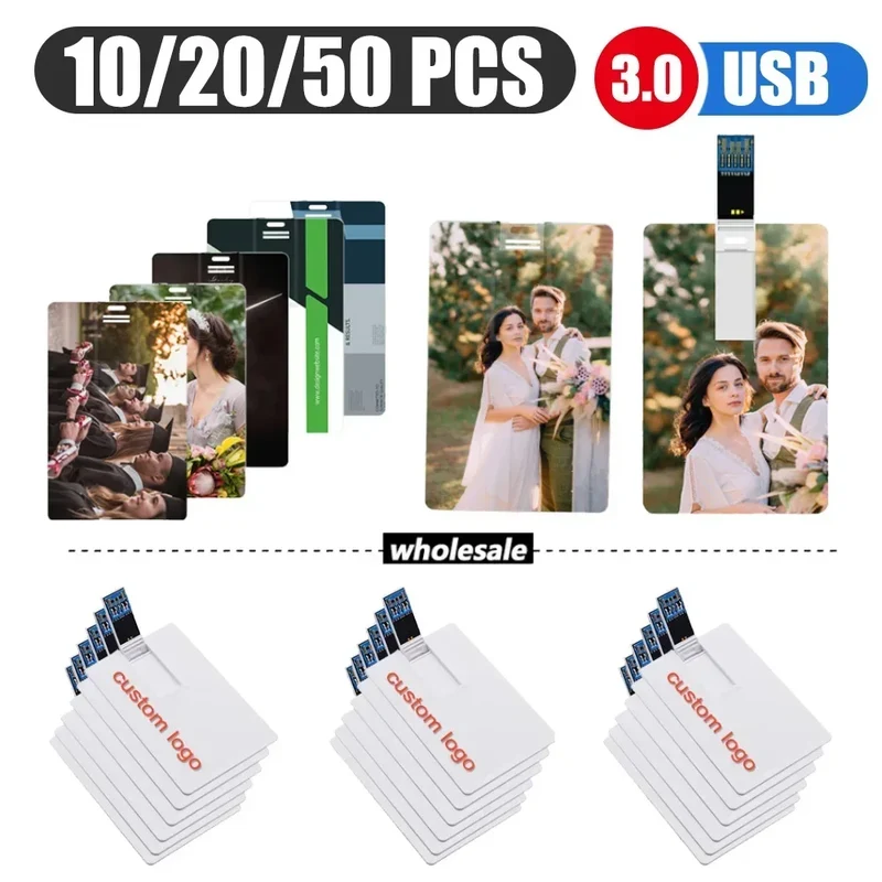 10/20/50PCS LOT Free Logo 100% Capacity 16GB 32GB Credit Card USB Flash Drive 3.0 Customized Logo Top Quality Creative Pendrive