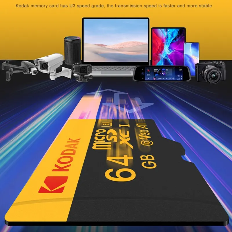 KODAK Memory Card 512GB 256GB Micro SD UP TO 100MB/s Class10 U3 32GB 64GB 128GB TF Card HD For USB Card Reader Adapter Microsd