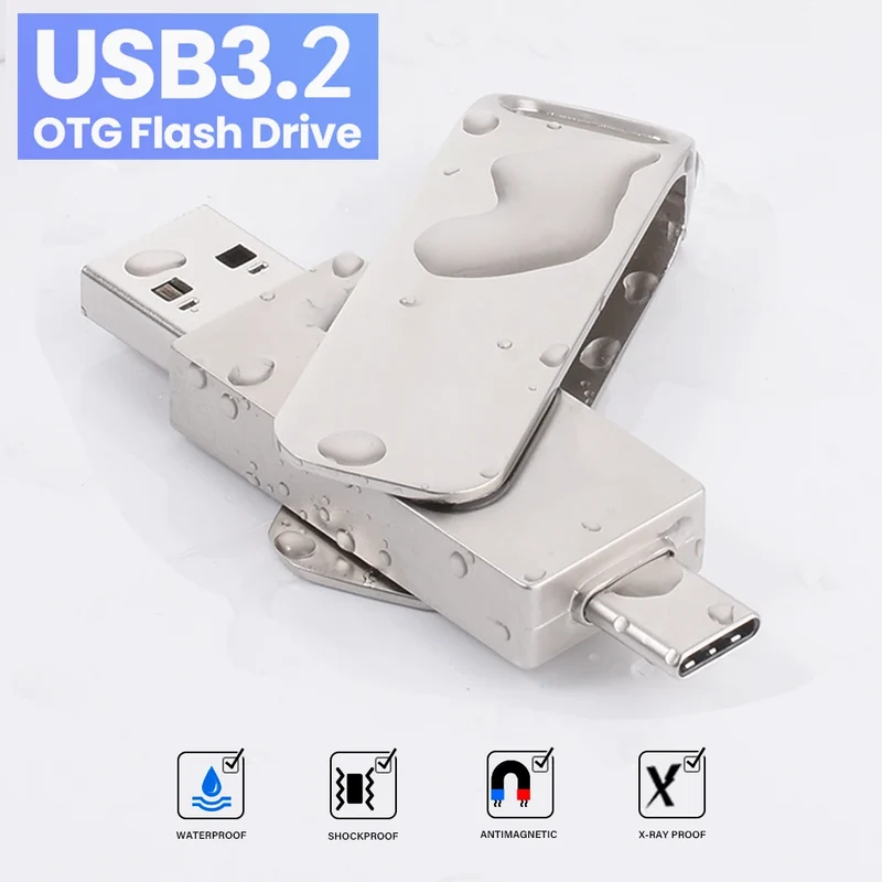 High speed TYPE C USB 3.2 Pen drive 256GB OTG 2 IN 1 Metal USB flash drive 128GB Pendrive 64GB USB flash drives Memory Disk