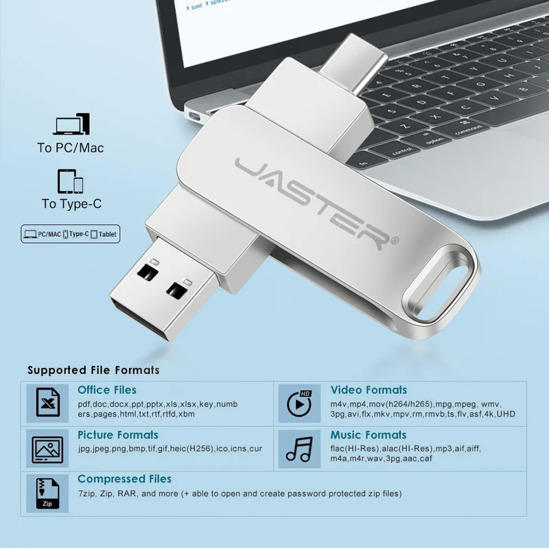 High speed TYPE C USB 3.2 Pen drive 256GB OTG 2 IN 1 Metal USB flash drive 128GB Pendrive 64GB USB flash drives Memory Disk