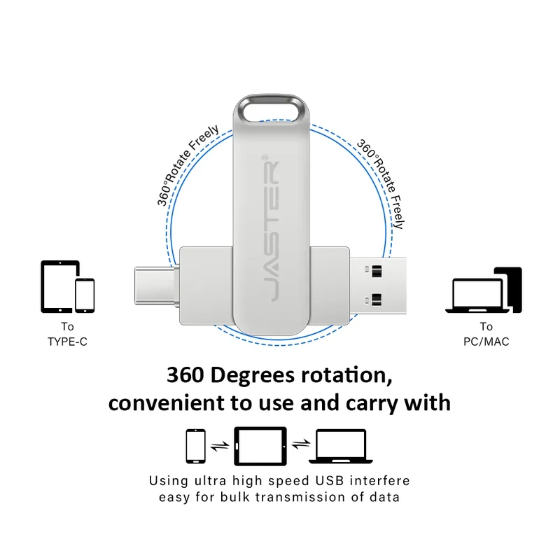 High speed TYPE C USB 3.2 Pen drive 256GB OTG 2 IN 1 Metal USB flash drive 128GB Pendrive 64GB USB flash drives Memory Disk