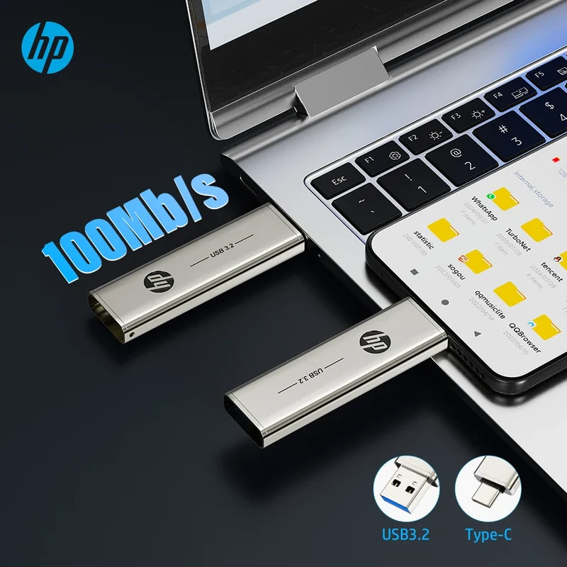 HP 256GB Memories Type-c 2-In-1 USB 3.0 Flash Drive 128GB Metal OTG Pendrive 64GB High Speed Flash Disk For Phone Computer
