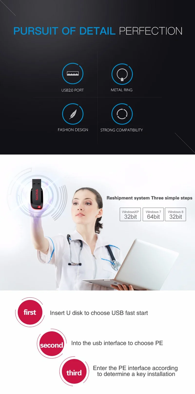 SanDisk CZ50 USB2.0 Pendrive 32GB 16GB 64GB USB Flash Drive Pen Drive U Disk Mini Flash Drive Cruzer Blade 100% Original