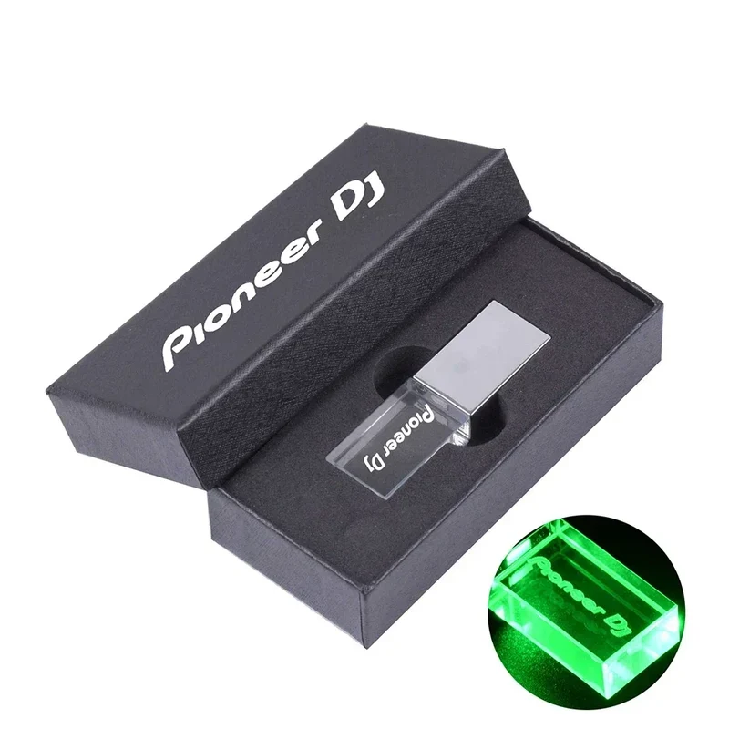 Hot Sale Pioneer DJ Crystal USB 2.0 Flash Drive 128GB Real Capacity Memory Stick 64GB Silver Case LED Light Pen Drive with Box