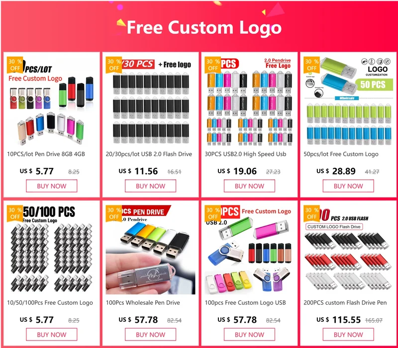 10PCS/lot Pen Drive 8GB 4GB 2GB 1GB USB Flash Drive 16GB Flash Disk 128MB 256MB 512MB Memory Flash Disk 2.0 Free Custom Logo