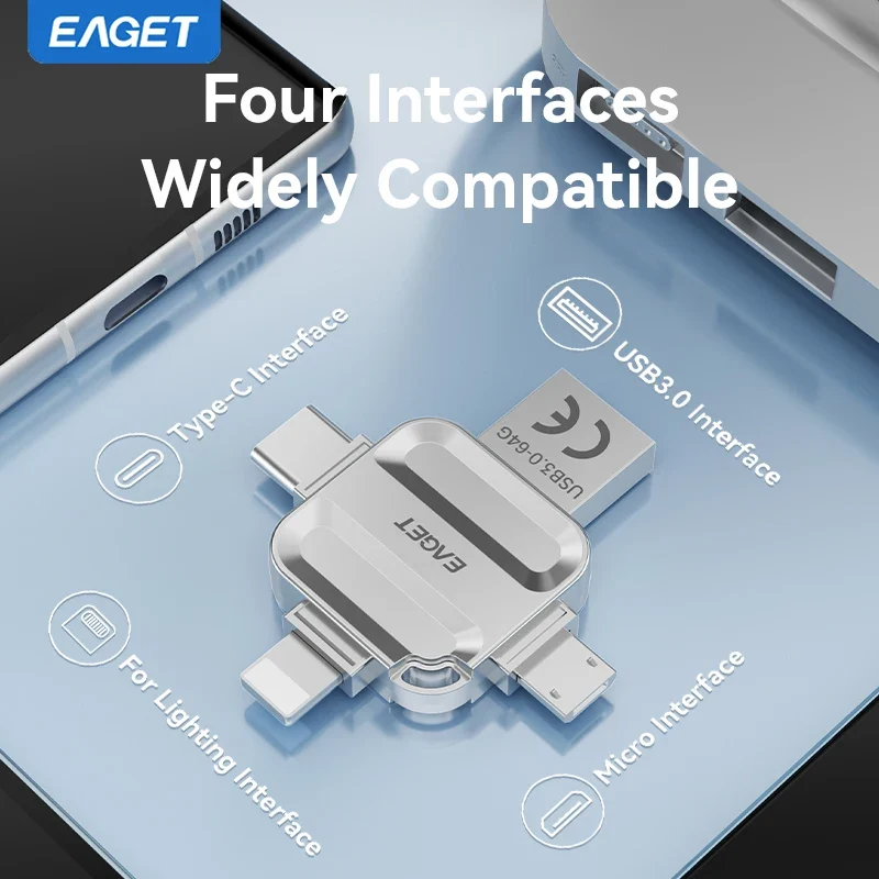 Eaget 4 in 1 Mini USB Flash Drive USB Type C Mirco B Lighting to USB 3.2 Pendrive USB Memories Stick for Phones PC Laptops