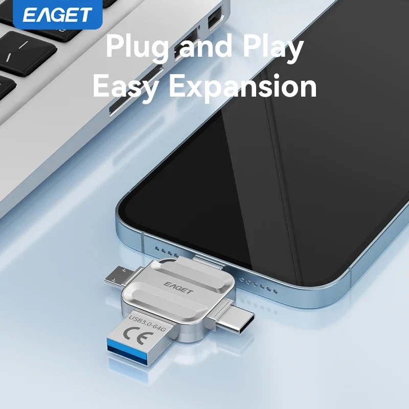 Eaget 4 in 1 Mini USB Flash Drive USB Type C Mirco B Lighting to USB 3.2 Pendrive USB Memories Stick for Phones PC Laptops