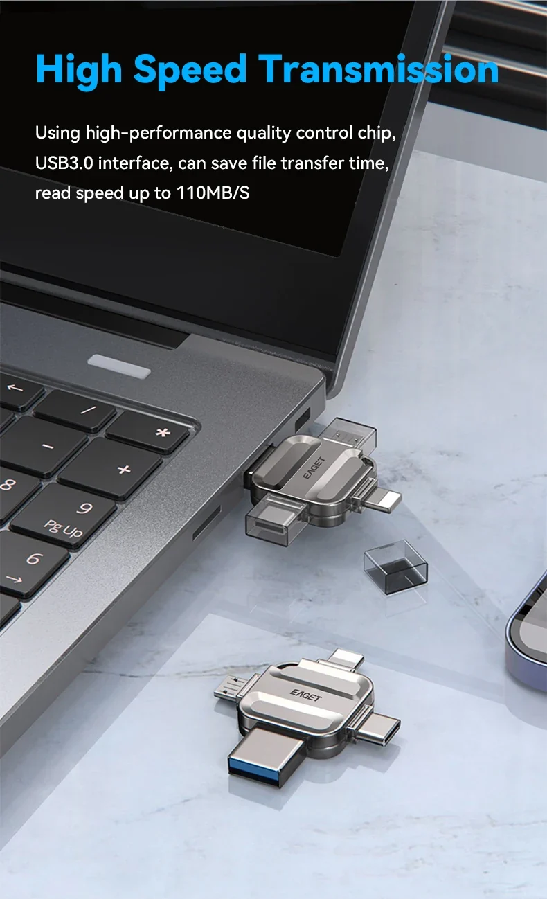 Eaget 4 in 1 Mini USB Flash Drive USB Type C Mirco B Lighting to USB 3.2 Pendrive USB Memories Stick for Phones PC Laptops