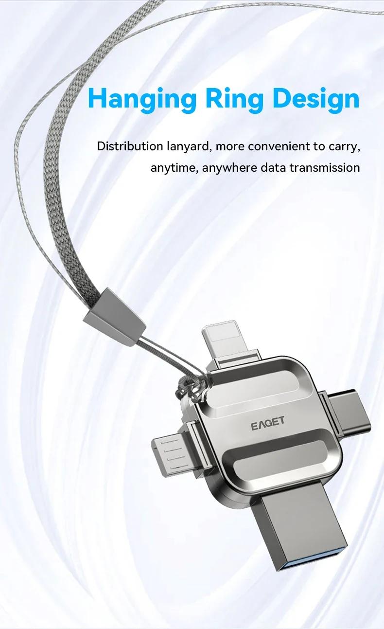 Eaget 4 in 1 Mini USB Flash Drive USB Type C Mirco B Lighting to USB 3.2 Pendrive USB Memories Stick for Phones PC Laptops
