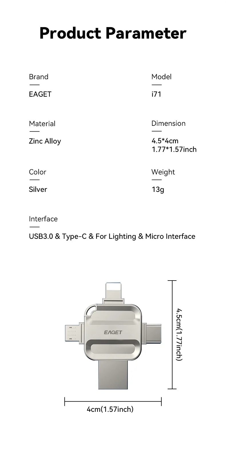 Eaget 4 in 1 Mini USB Flash Drive USB Type C Mirco B Lighting to USB 3.2 Pendrive USB Memories Stick for Phones PC Laptops