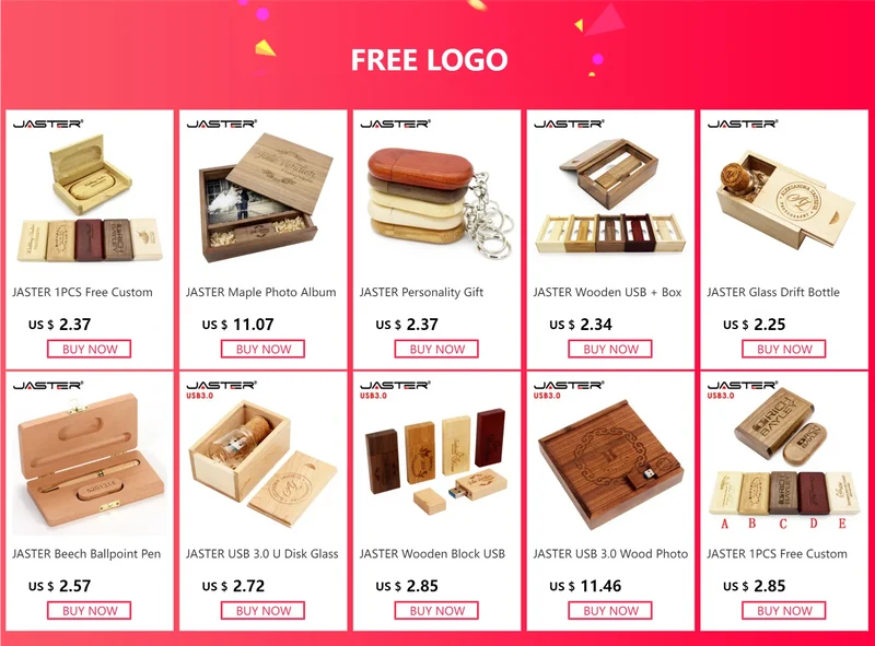 JASTER Wooden USB Flash Drive Red Wood Pendrive 64GB 16GB 32GB 4GB 8GB Creativo U Disk Memory Stick Wedding Gift Custom Logo