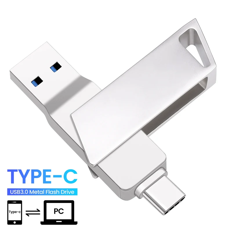 New Metal Type-C Rotatable USB 3.0 Flash Drive 32GB Computer And Phone Dual-Use Rotating Design Durable Data Storag Pen Drives