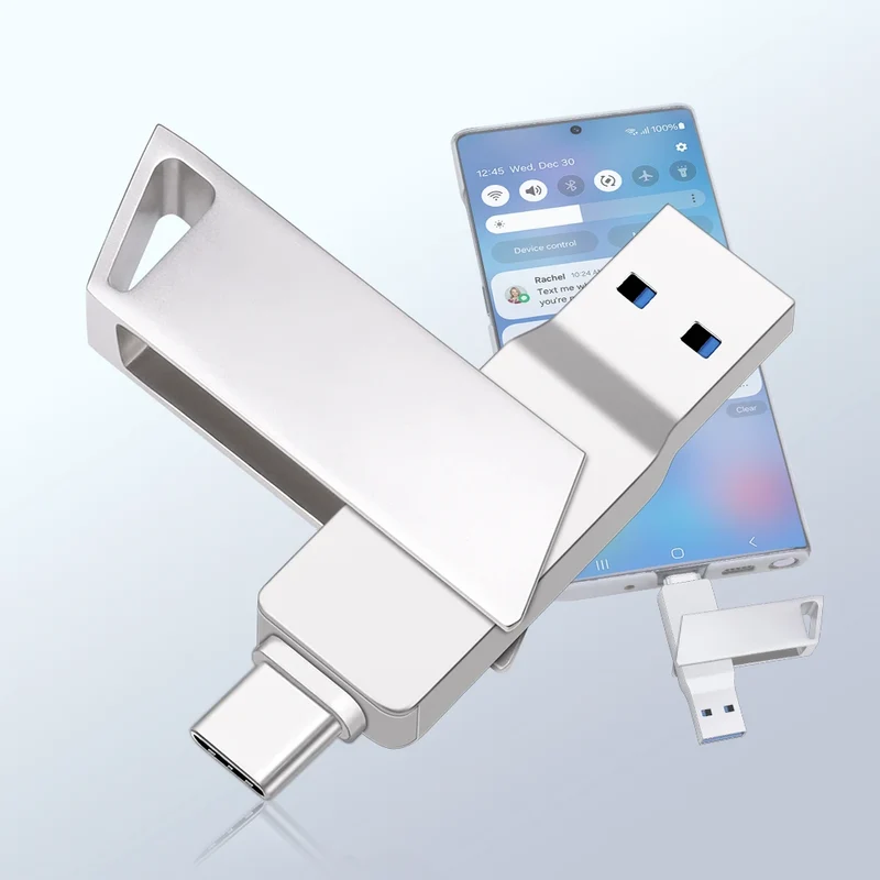 New Metal Type-C Rotatable USB 3.0 Flash Drive 32GB Computer And Phone Dual-Use Rotating Design Durable Data Storag Pen Drives