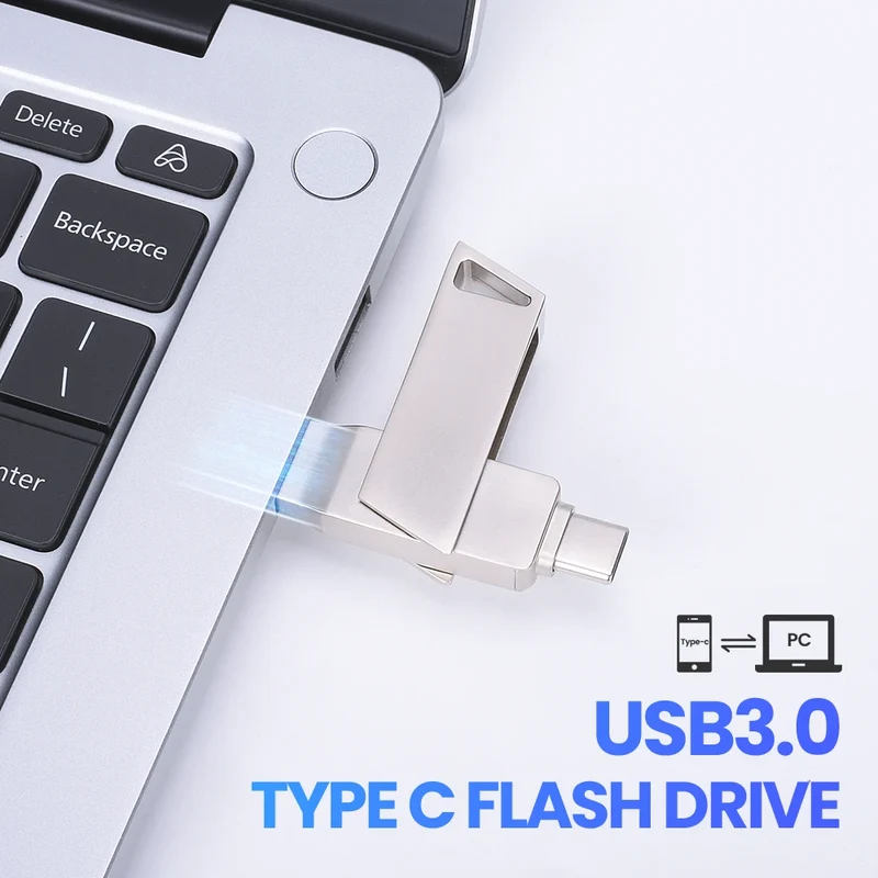 New Metal Type-C Rotatable USB 3.0 Flash Drive 32GB Computer And Phone Dual-Use Rotating Design Durable Data Storag Pen Drives