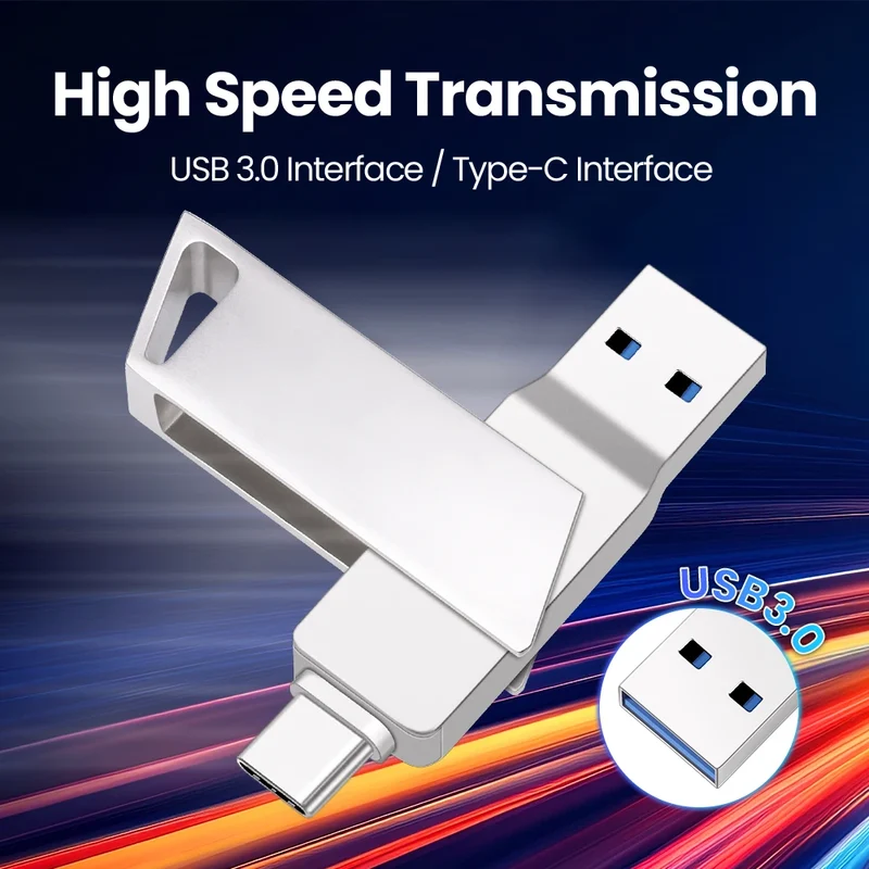 New Metal Type-C Rotatable USB 3.0 Flash Drive 32GB Computer And Phone Dual-Use Rotating Design Durable Data Storag Pen Drives