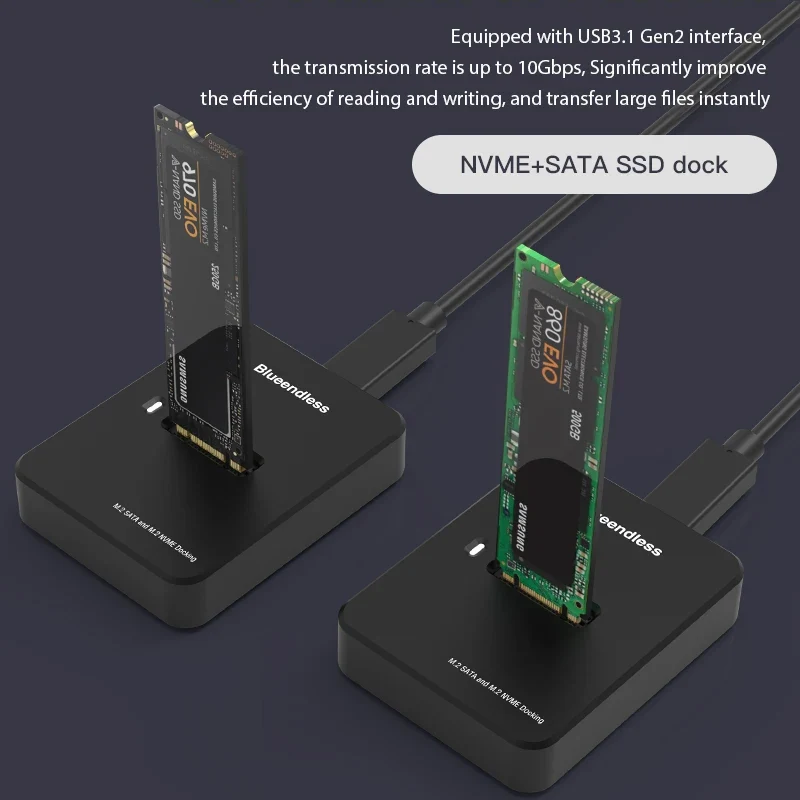 Blueendless External SSD Hard Disk M.2 SSD Enclosure 10Gbps Online Reading Writing Speed SSD Case For SATA NVME Docking Station