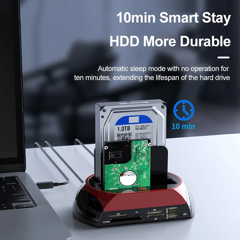 10 IN 1 IDE SATA USB3.0 Dual Bay External Hard Disk Drive 2.5 inch 3.5 inch HDD Docking Station One Touch Backup HUB Card Reader