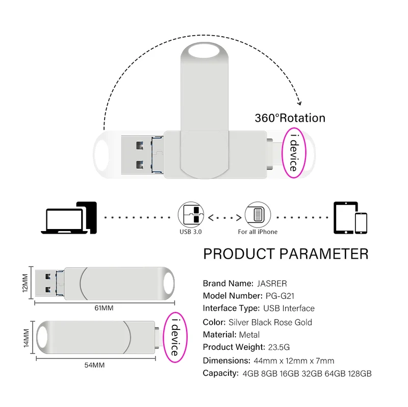 Rotate USB 3.0 Flash Drive 8GB 16GB with 3-in-1 Type-C to Lightning Interface 32GB Pendrive for iPad 11/12/13/14