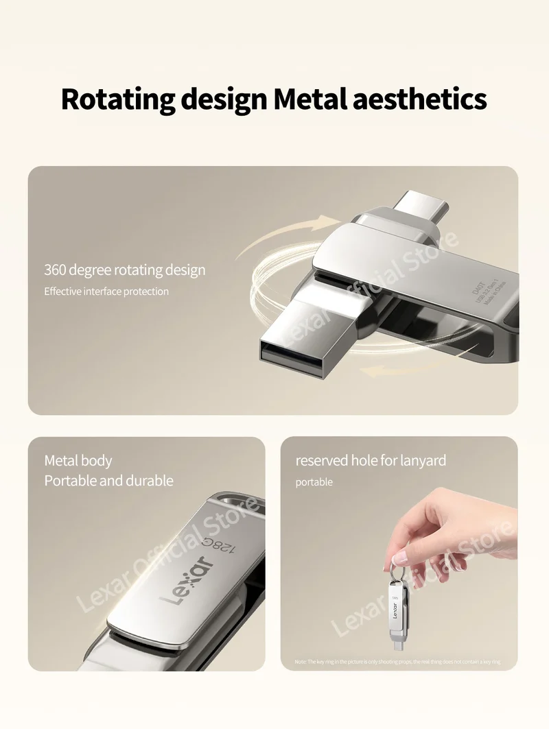 Lexar JumpDrive D40T Encrypted Metal Pen Drive USB 3.2 Type-C Type-A High Speed USB Disk 128GB Flash Memory for PC