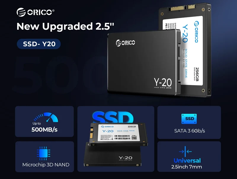 ORICO 1TB SATA SSD 2.5 Inch Internal Solid State Drive up to 500MB/s SATA III 6Gbps Desktop Laptop NAS DIY External Drive Y20