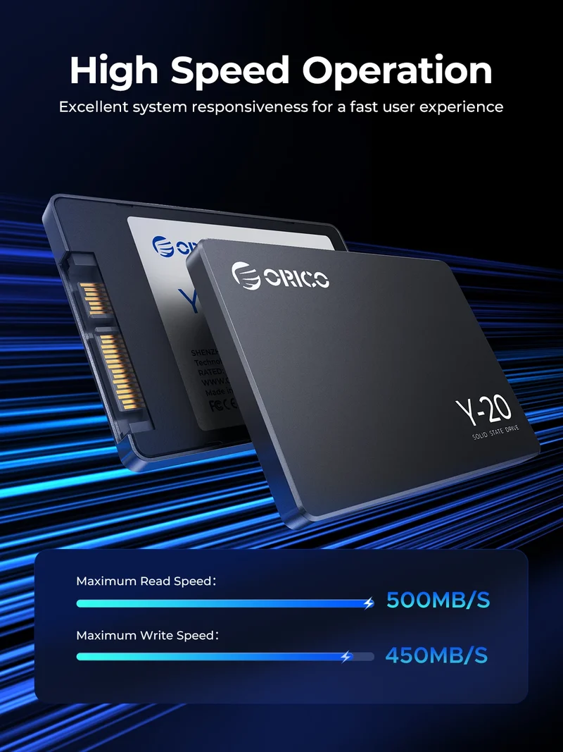 ORICO 1TB SATA SSD 2.5 Inch Internal Solid State Drive up to 500MB/s SATA III 6Gbps Desktop Laptop NAS DIY External Drive Y20