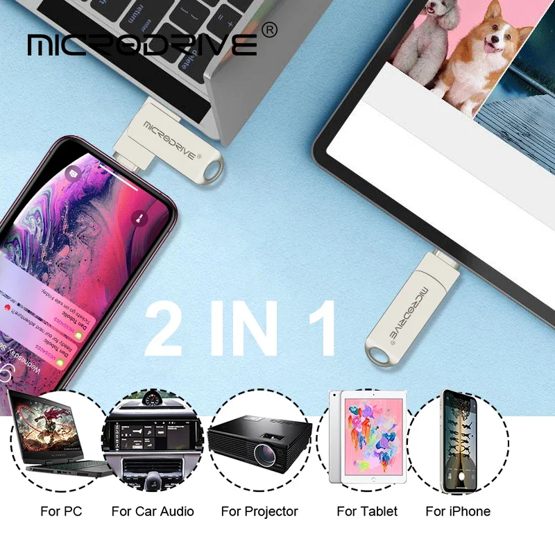 OTG Flash Drive USB3.0 for iPhone with 2 in 1 USB to lightning & usb 3.0 pendrive for iPhone 6/7/8//11/12/13 /14/ for Ipad
