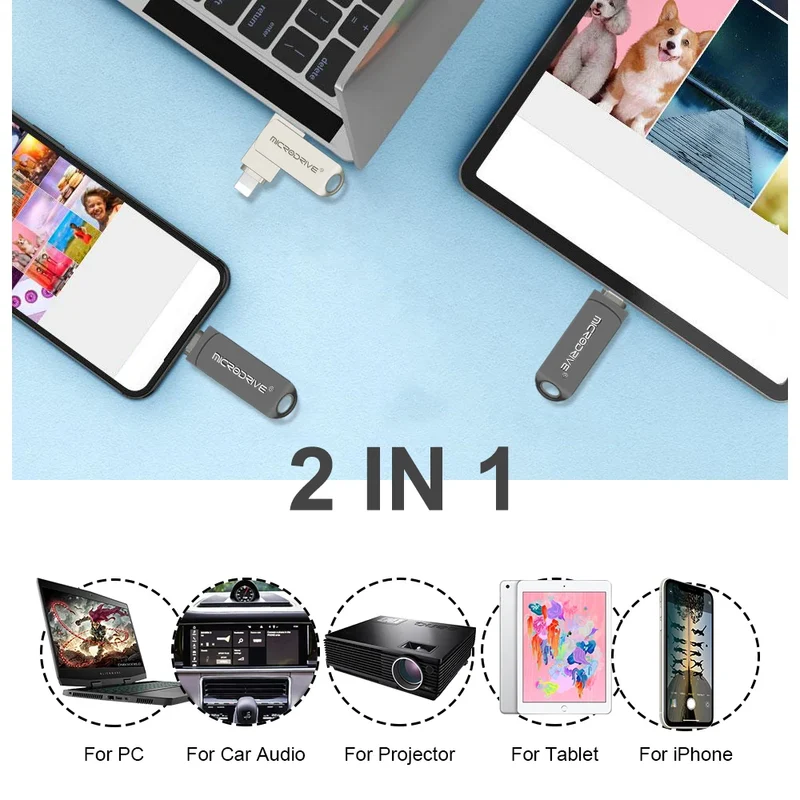 OTG Flash Drive USB3.0 for iPhone with 2 in 1 USB to lightning & usb 3.0 pendrive for iPhone 6/7/8//11/12/13 /14/ for Ipad