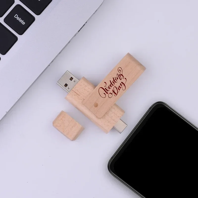 USB3.0 Wooden TYPE-C Free Custom Logo USB 3.0 Flash Drive 128GB Rotatable Pen Drive 64GB Memory Stick Creative Gift Pendrive