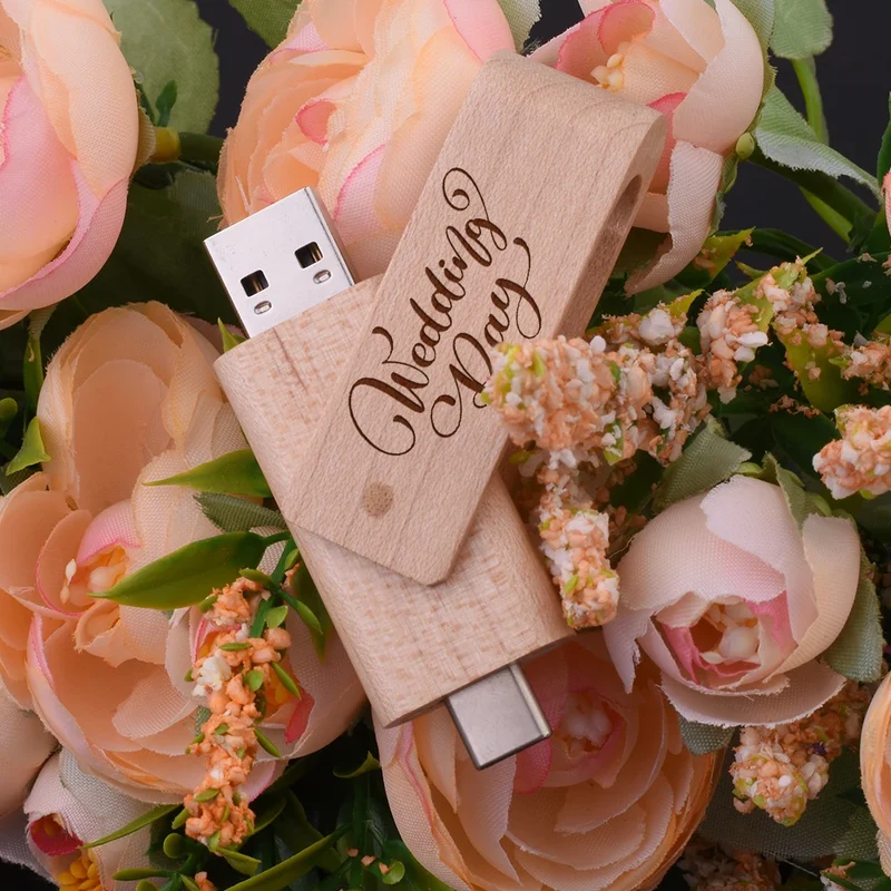 USB3.0 Wooden TYPE-C Free Custom Logo USB 3.0 Flash Drive 128GB Rotatable Pen Drive 64GB Memory Stick Creative Gift Pendrive