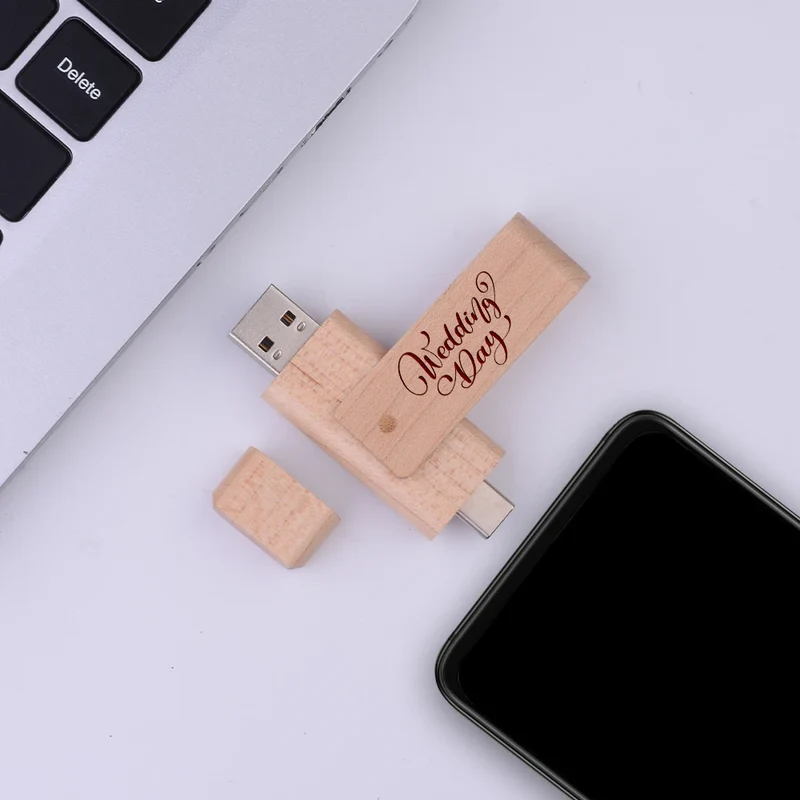 USB3.0 Wooden TYPE-C Free Custom Logo USB 3.0 Flash Drive 128GB Rotatable Pen Drive 64GB Memory Stick Creative Gift Pendrive