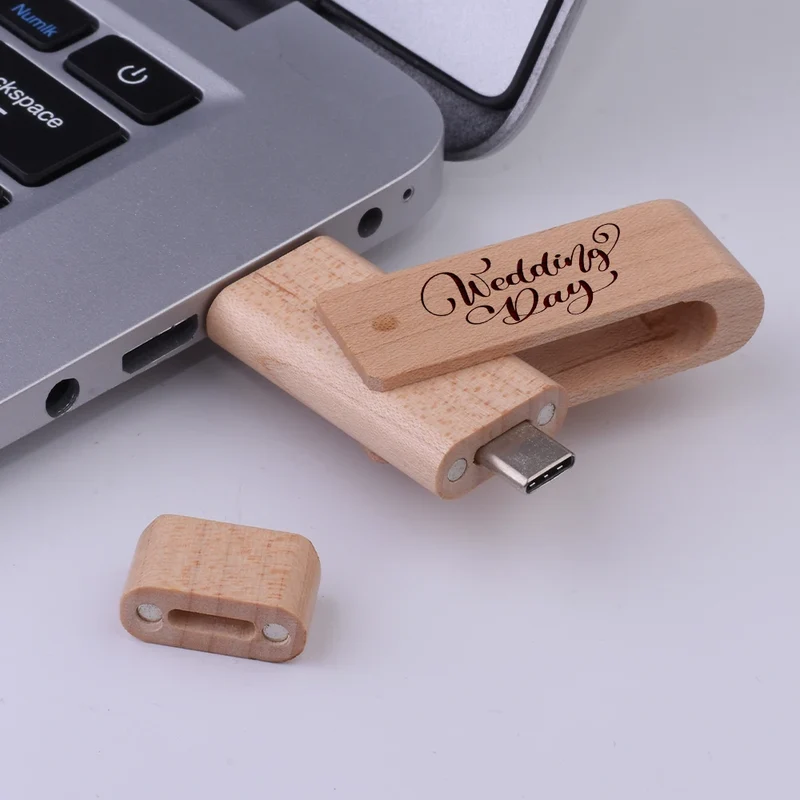USB3.0 Wooden TYPE-C Free Custom Logo USB 3.0 Flash Drive 128GB Rotatable Pen Drive 64GB Memory Stick Creative Gift Pendrive