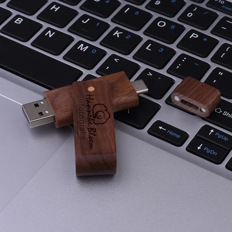 USB3.0 Wooden TYPE-C Free Custom Logo USB 3.0 Flash Drive 128GB Rotatable Pen Drive 64GB Memory Stick Creative Gift Pendrive
