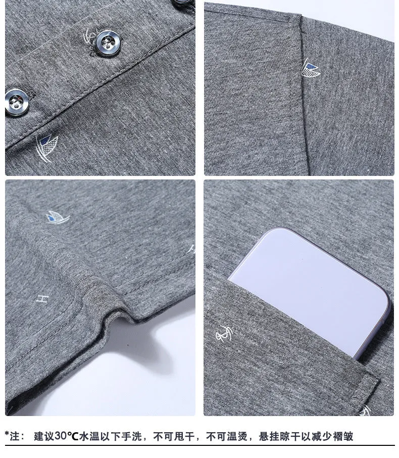 Middle-aged Men's Cotton Short-sleeved T-shirt Lapel Pocket Summer Middle-aged and Elderly plus size Half-sleeved Dad T-shirt Father