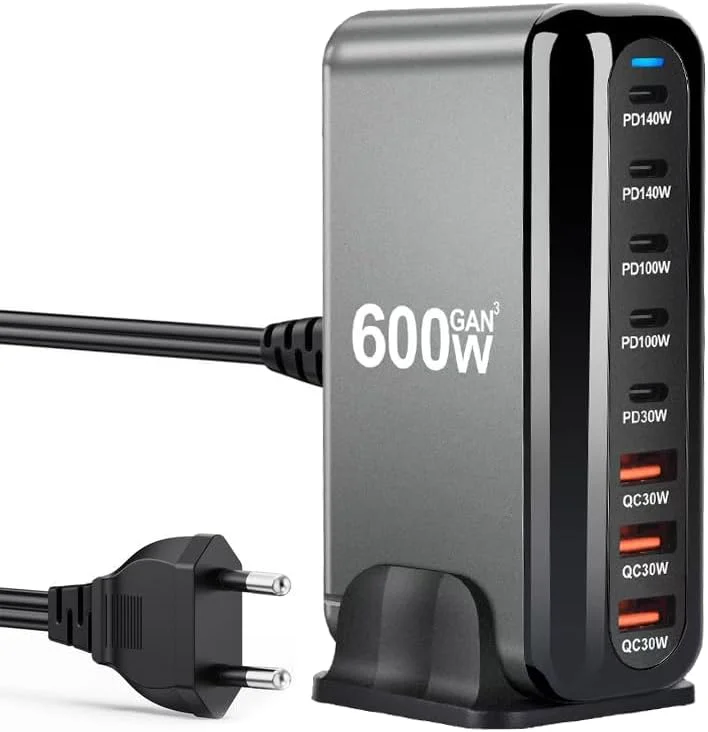 600W USB C Charger 100W USB C Charger Block, GaN III 8-Port Fast Charging Station Hub,PD 3.1 140W Laptop Charger Adapter