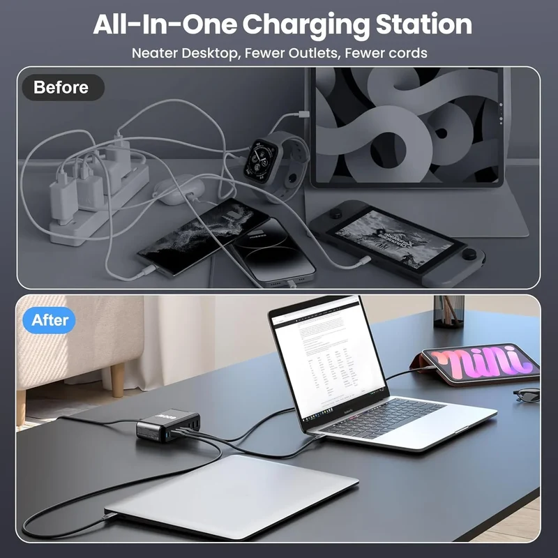 600W USB C Charger 100W USB C Charger Block, GaN III 8-Port Fast Charging Station Hub,PD 3.1 140W Laptop Charger Adapter