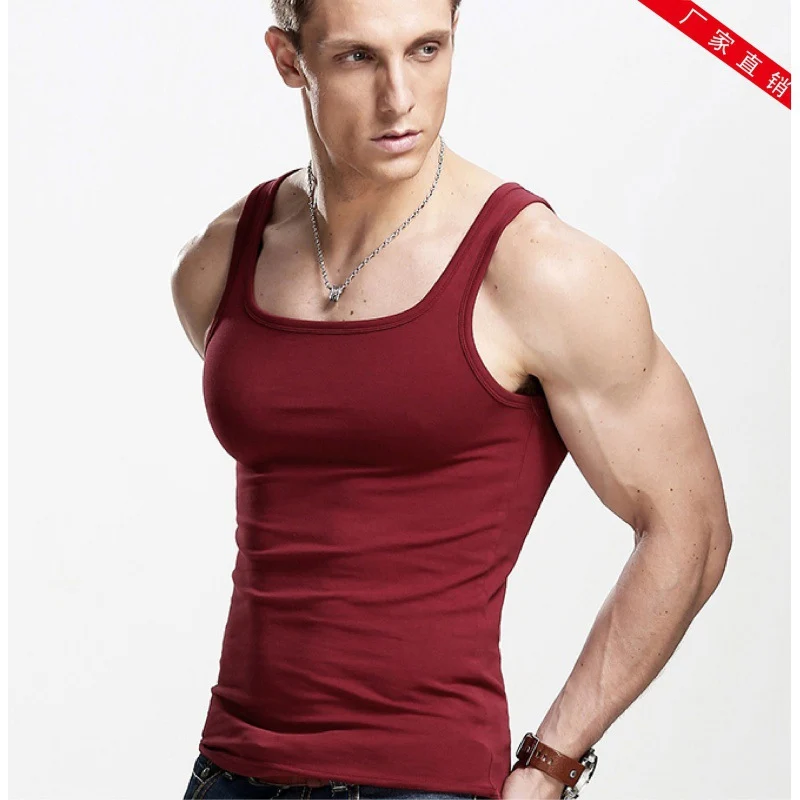 Men's Square Collar Cotton Vest Men's Summer Fitness Tight-fit Sports Base Square Collar Vest Men's Slim-fit Vest Wholesale