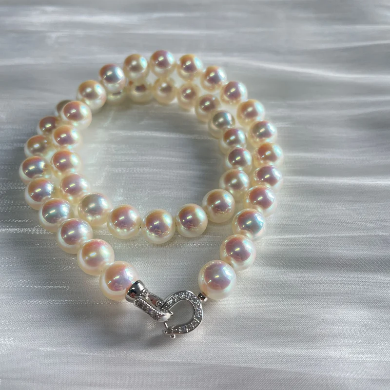 Polar Aurora Mirror Akoya Pearl Necklace Horseshoe Buckle Faux Mabel-like Powder Light Tien Female Clavicle Chain