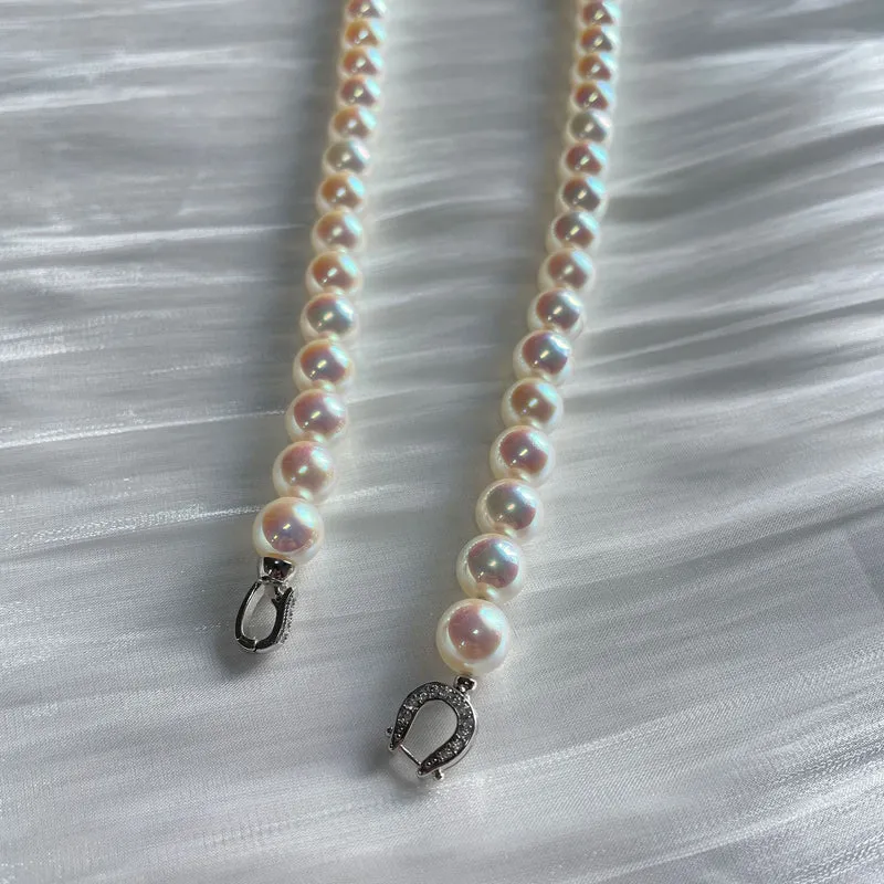 Polar Aurora Mirror Akoya Pearl Necklace Horseshoe Buckle Faux Mabel-like Powder Light Tien Female Clavicle Chain