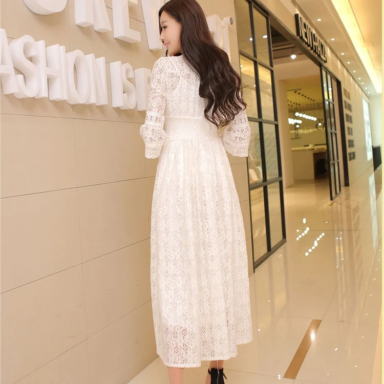 Dress Summer New Style Women's Lace V-Neck Slim Waist Dress Korean Style Dress Vacation Women's Beach Dress
