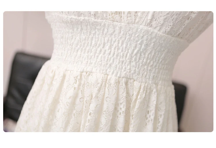 Dress Summer New Style Women's Lace V-Neck Slim Waist Dress Korean Style Dress Vacation Women's Beach Dress