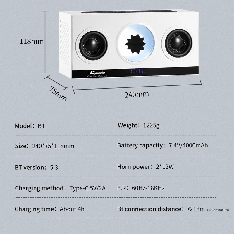 Cyboris B1 Wireless LED Music Visualization Speaker Magnetic Fluid Sound Visualizer for Outdoor Party Use USB Birthday Gift