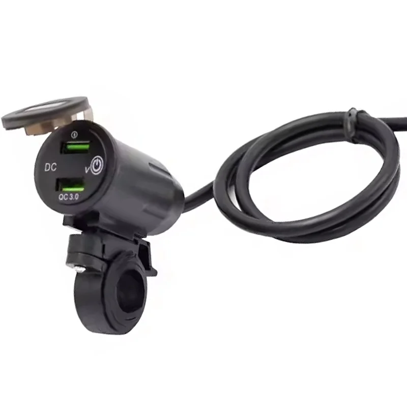 Rider Handlebar Rack Charging Dual USB Fast Charging QC3.0 Motorcycle Mobile Phone Charger with Voltage Display