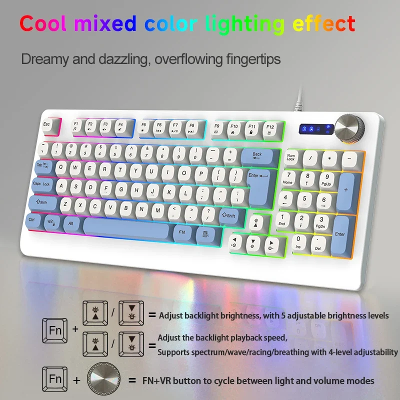 K93 New Wired Membrane RGB LED 93 Keys Mechanical USB Type C Projection Ergonomic ABS Gaming Keyboard