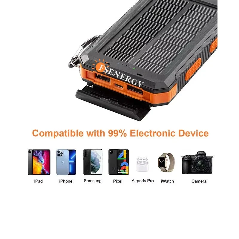 10000mah/20000mAh Fs-005 Waterproof Solar Panel Portable Power Bank Li-Polymer Battery Dual USB Cell Phone Charger