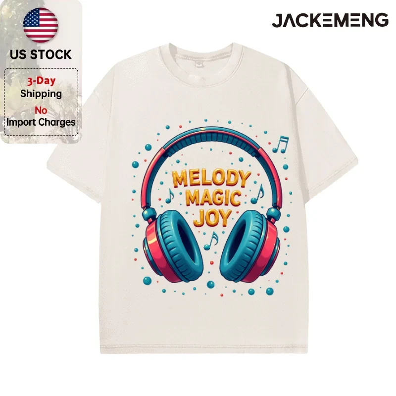 Oversized Vintage Retro Bubble Music Headphone Streetwear Print Tshirt USA Stock Wholesale Y2K Casual Tee