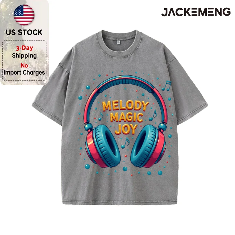 Oversized Vintage Retro Bubble Music Headphone Streetwear Print Tshirt USA Stock Wholesale Y2K Casual Tee
