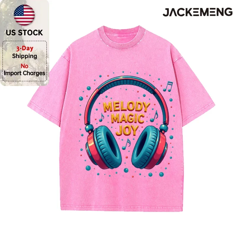 Oversized Vintage Retro Bubble Music Headphone Streetwear Print Tshirt USA Stock Wholesale Y2K Casual Tee