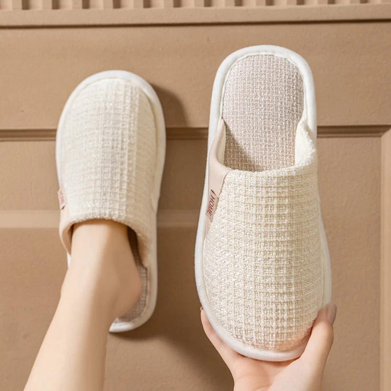 Spring and Autumn Cotton Slippers for Women, All Seasons, Winter, Indoor Home Use, Cotton and Linen Non-Slip Home Couple Wholesale Hemp Slippers for Men